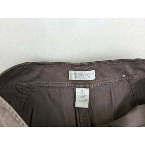 WORTHINGTON - WOMEN'S BROWN FLAT FRONT CROPPED CAPRI KHAKI CHINO PANTS - SIZE 12 - Picture 5 of 9